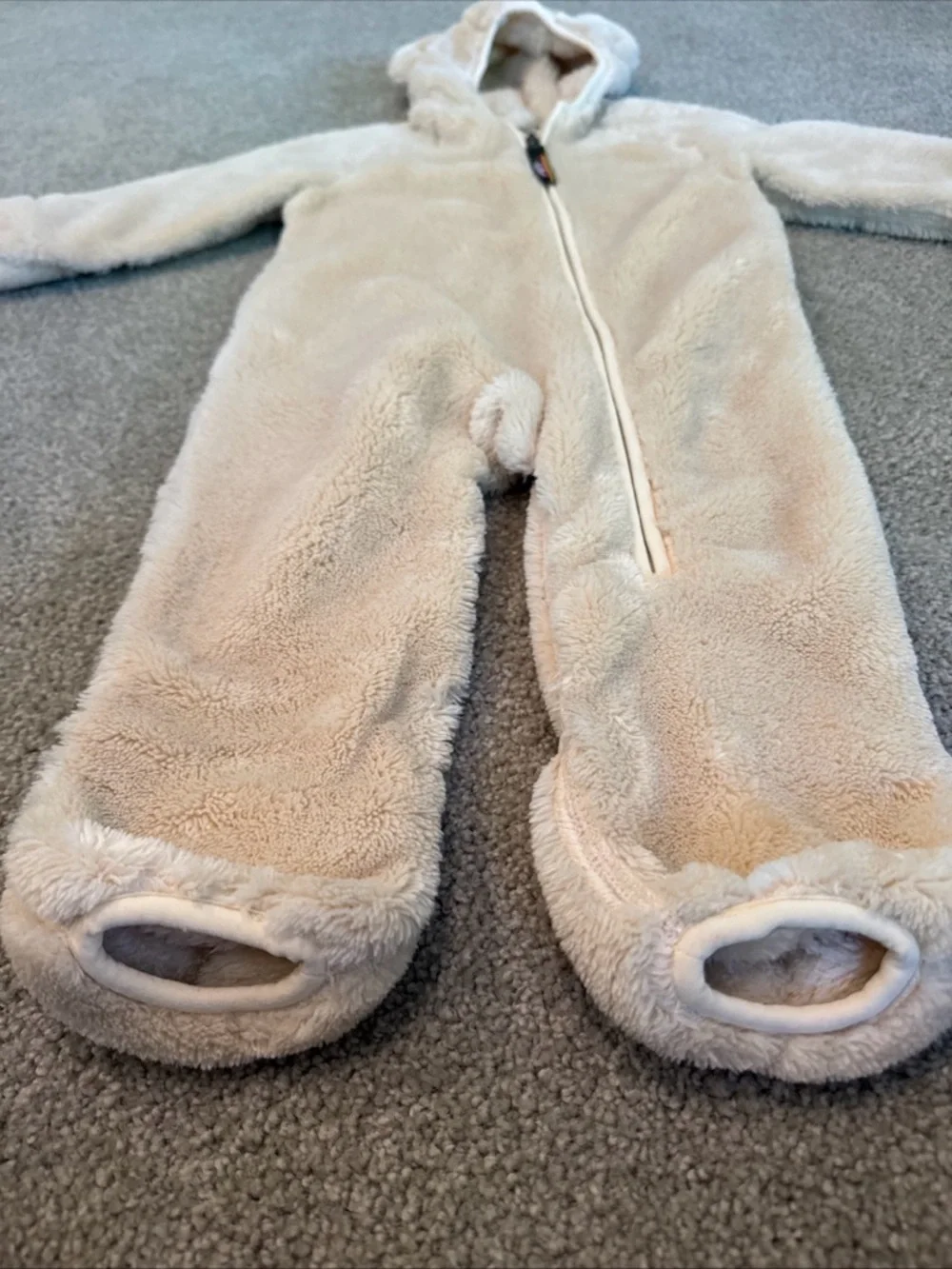 LL Bean Baby Bear Full Zip Sherpa 6-12 Mo Beige Fleece Bunting Snowsuit